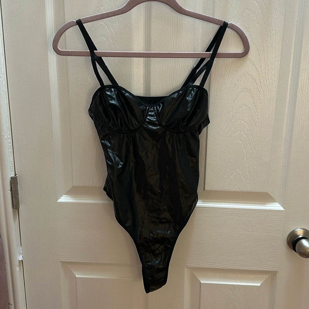 leather black bodysuit NEW